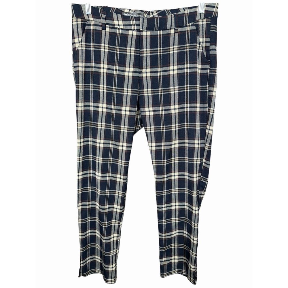 Lee Modern Series Plaid Pants Women's 12 Navy Tartan Academic Preppy Style